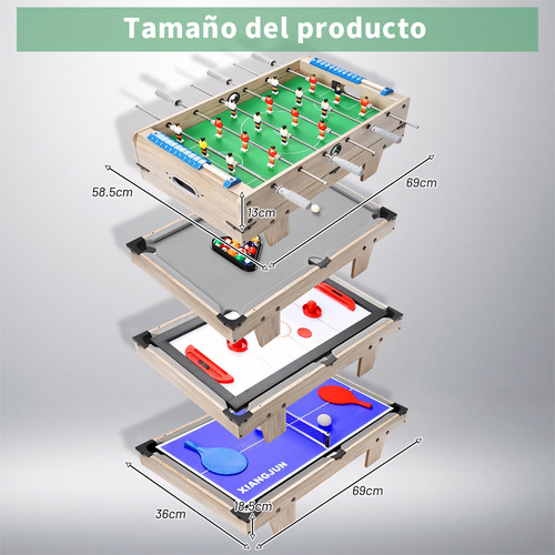 Mesa Múltijuegos 4 En 1 Diseño Portátil Billar Ping Pong Hoc
