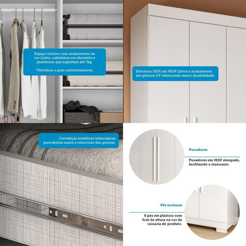Guarda Roupa Casal 6 Portas 2 Gavetas Paolla Acp Branco