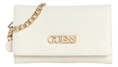 Bolsa Cartera Guess Blanco Troquelado G Oro Blanco