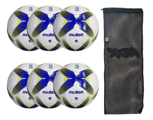 Set 6 Balones Futbol Soccer #5 Molten F5r3100 + Balonera Rvt