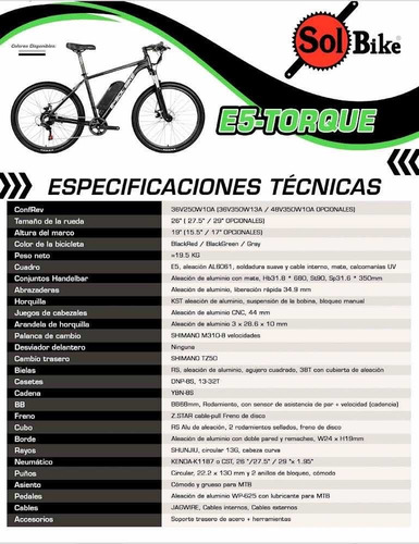 Imagen 10 de 10 de Bicicletas Eléctrica Sol-bike Modelo E5-torque