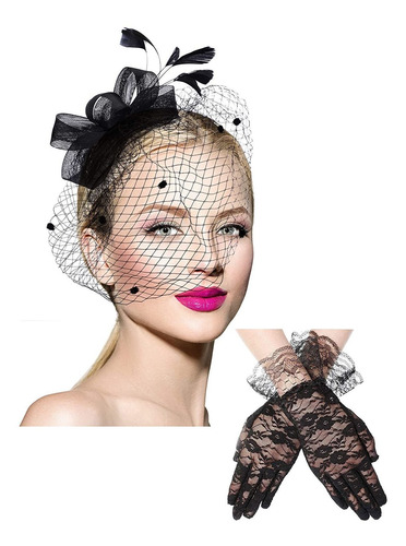 Tocado Con Lazo, Gorro, Plumas, Velo, Malla, Diadema Y Guant