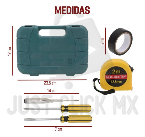 Kit Herramientas Básico 9 Piezas Multifunción Portátil Con Maletin Hogar Oficina JustClick MX