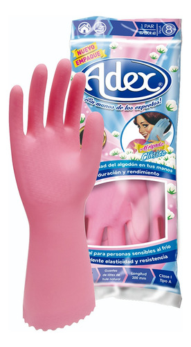 Guante De Látex Afelpado Rosa Adex (12 Pares)