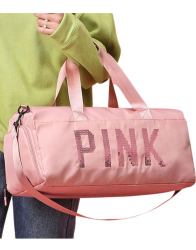 Bolsa Feminina Mala Pink Academia Fitness Transversal Casual Cor Rosa-claro Desenho do tecido Liso