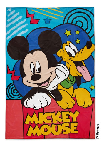 Frazada Microfibra Coral Mickey Mouse Best Friends 1 Y 1/2 Color Celeste/rojo