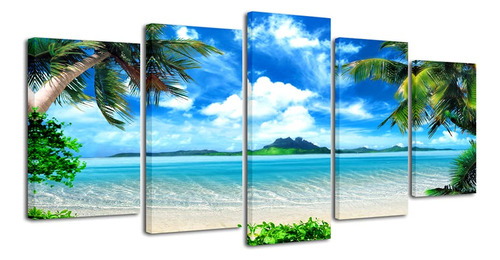 Pyradecor Modernos 5 Paneles De Cuadros De Playa De Mar Azul