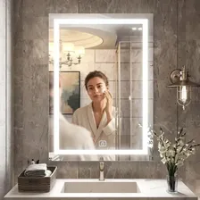 Espejo Luz Led Touch De Pared Tocador Baño Tricolor 70*50cm Blanco
