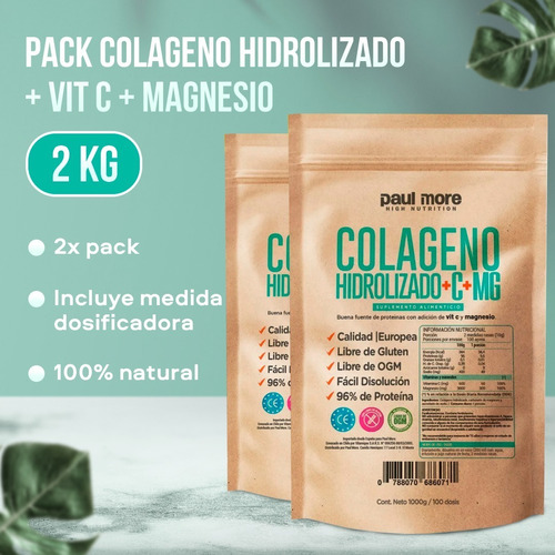 Imagen 1 de 10 de Pack 2x Colageno Hidrolizado + Vit C +magnesio.