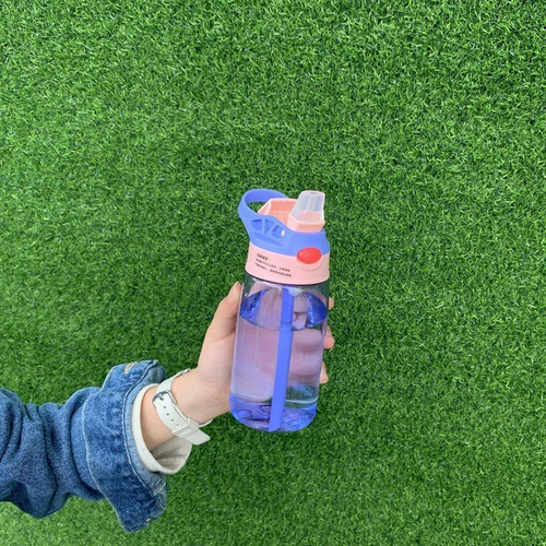 Botella de agua para niños con caño retráctil sin BPA, color rosa