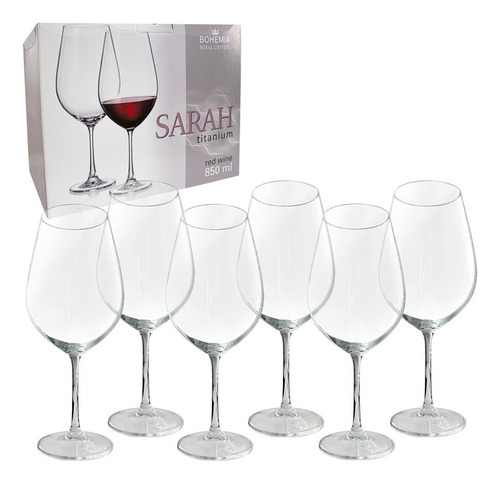 Bohemia Sarah Jogo 6 Taças Vinho 850ml Cristal Transparente Cor Translúcido