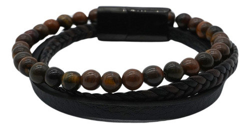 Pulsera Brazalete Cuero Cristales Naturales Magnética Hkt Ojo De Tigre 6 Cm 22 Cm