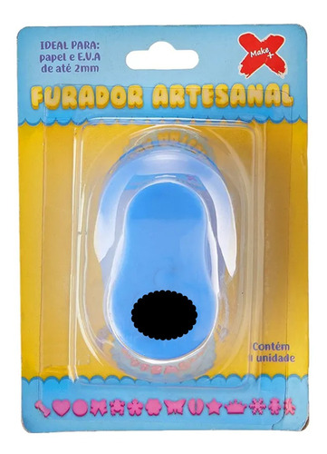 Furador Papel E Eva Oval Escalopado 76mm Cor Azul