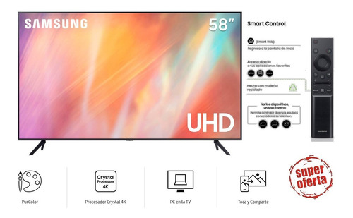 Imagen 1 de 1 de Tv Samsung Smart Tv 58 Uhd 4k 2021 Un58au7000gx Sellado