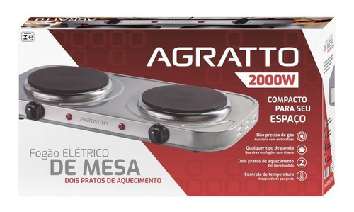 Fogão Elétrico de Mesa 2 Pratos 2000W 127v Agratto FM