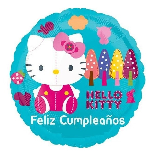 4 Globos Hello Kitty Azul Centro Mesa Met 9in Felicidades Pi