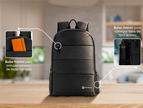 Mochila Para Notebook 15.6 Goldentec Gt Slim Cor Preto Desenho Do Tecido Lisa