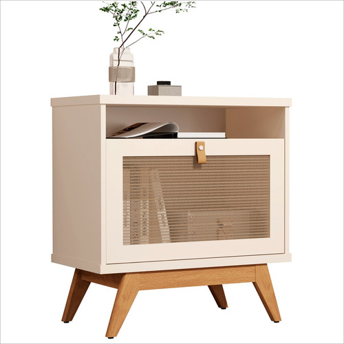Mesa De Cabeceira Camu Moderna Retrô C/ Pé E Porta Madeira