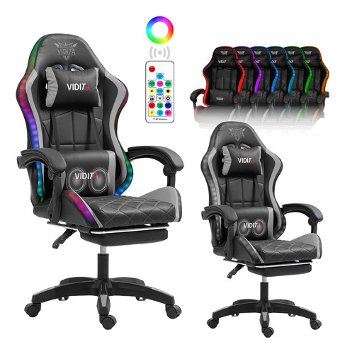 Silla Gamer Rgb Reclinable Con Masajeasdor Reposapiés Gris