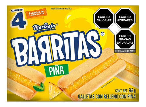 4 Pzs Marinela Galletas Con Relleno De Piña Barritas 268gr