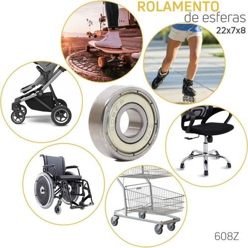 Kit 4 Micro Rolamento Blindado Em Aço 608 Z - 608z 7x8x22mm