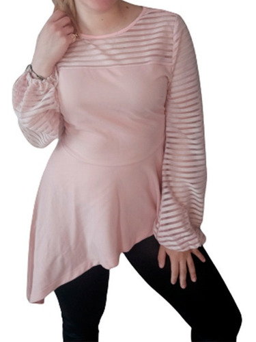 Polera Peplum Asimétrica De Manga De Rayas Polera Peplum Asimétrica De Manga De Rayas