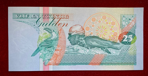 Billete 25 Gulden Surinam 1991 Pick 138 A Nadador Unc