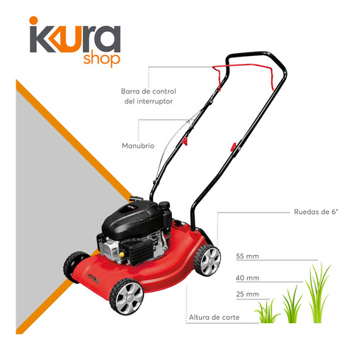 Podadora De Césped A Gasolina Adir 13240 Potencia 3hp Rojo