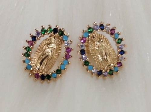 Aros Virgen De Guadalupe Laminados En Oro 18 Kt Con Circones