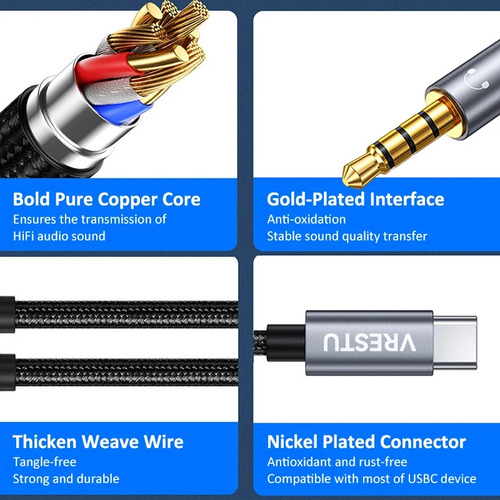 Cable Auxiliar De Audio, Tipo C A Plug 3.5 Mm 1 Metro