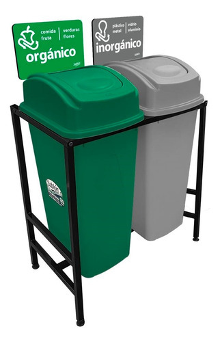 Centro De Separación De Basura Cap. 80 L Orgánico Inorgánico Color Verde/Gris