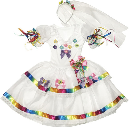 Vestido De Noivinha Caipira Com Flores - Festa Junina -