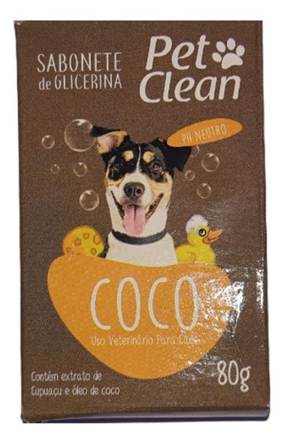 Sabonete De Coco Pet Clean 80g Para Cães E Gatos Pré Banho