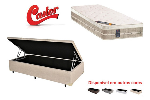 Cama Box Baú Solteiro + Colchão Castor Premium Tecnopedic 88 Cor Suede Bege