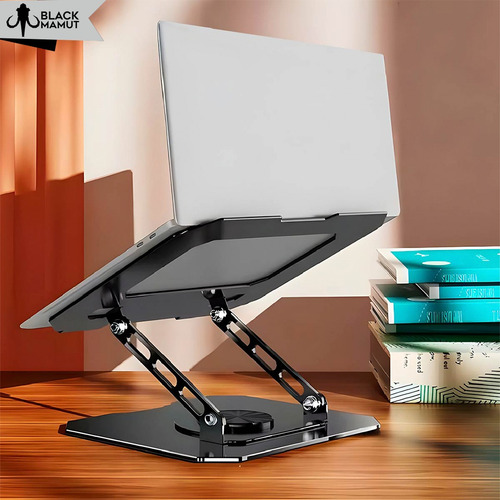 Base Soporte Para Laptop Elevada Ajustable Con Giro 360 Color Negro