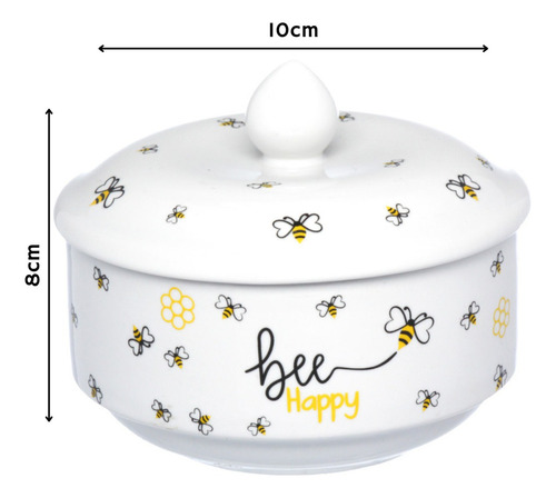 Manteigueira Porcelana 10cm Bee Happy Honey