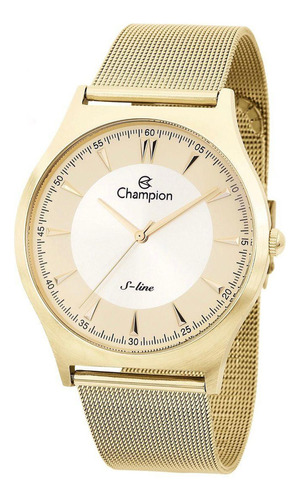 Relógio Champion Feminino S-line Cn21041x Dourado Fundo Bege