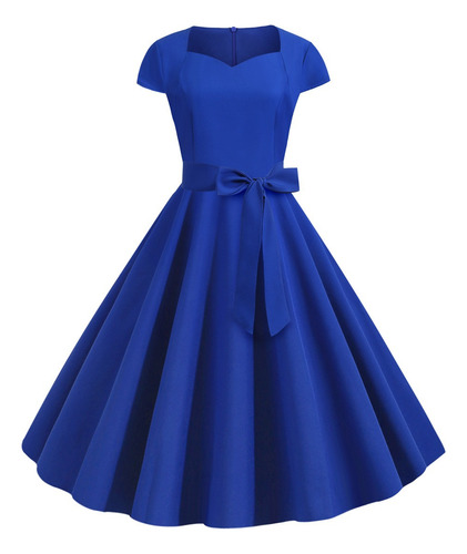 Vestido De Vestir Con Cuello De Mujer, Manga Corta, Cinturón