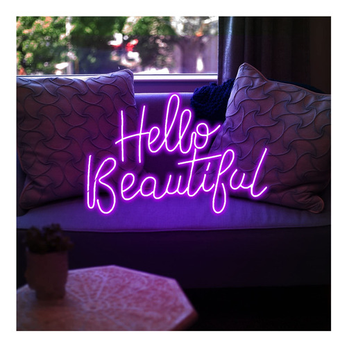 Letrero Led Neon Texto Ingl «hello Beautiful Lights» Para X