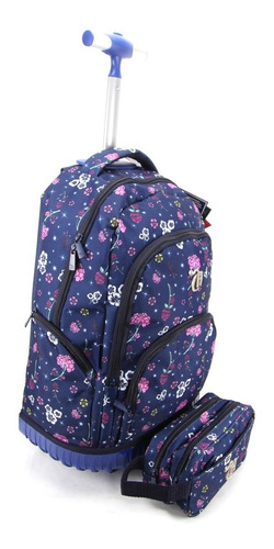 Mochila De Rodinha Com Alça E Estojo Capricho Dmw 11878 Azul