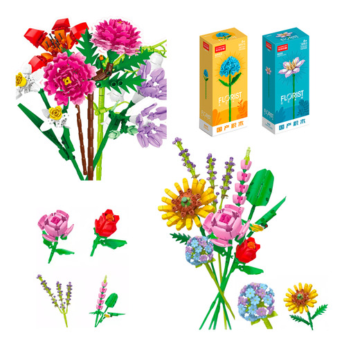 Flores De Bloques Construccion Para Armar Juguete 6 Piezas Versión Del Personaje Flores Al Azar