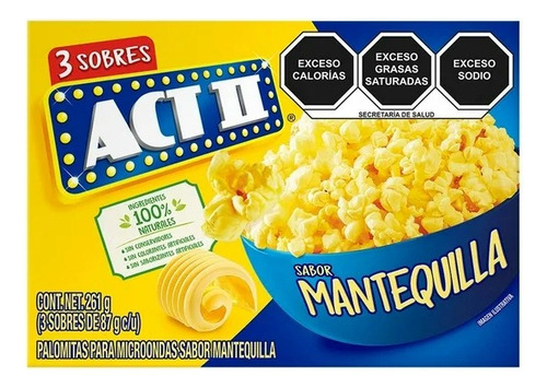 Palomitas Para Microondas Act Ii Mantequilla 3 Sobres De 87