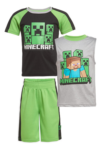 Minecraft Conjunto Corto De Camiseta De 3 Piezas Creepers Pa