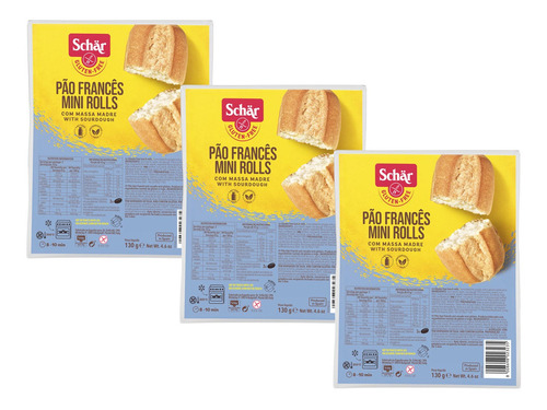 Kit 3 Pão Francês Sem Glúten Vegano Pré Assado 130g Schar