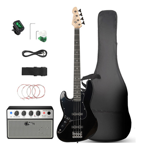Kits Jb Bajos Eléctricos Zurda 4 Cuerdas Y Bajo Amplificador Acabado Del Cuerpo Barnizado Negro Orientación De La Mano Zurdo