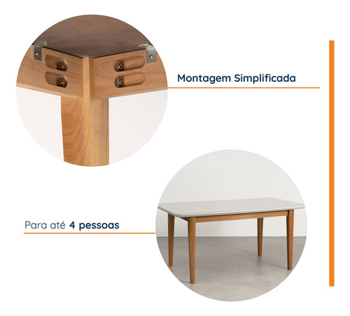 Mesa De Jantar 6 Lugares 1,60m Tampo Mdf E Vidro Pés Wt
