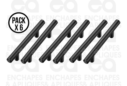 Imagen 4 de 5 de Manija Tubular Negra 96mm Inox X 6 Unidades