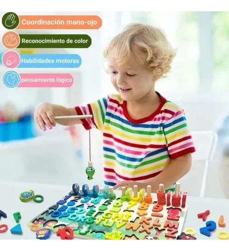 Tablero Juego Educativo Montessori Pesca Letra Número Animal