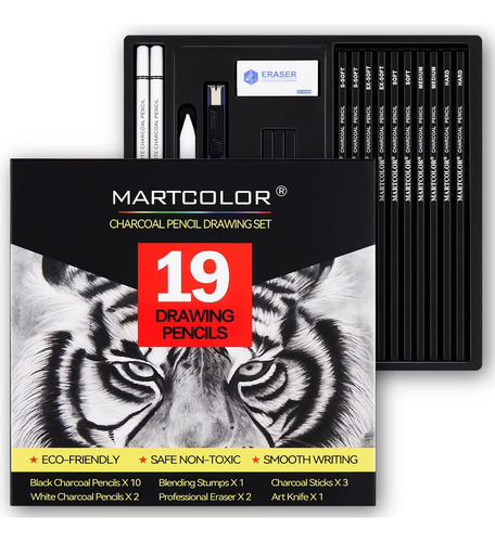 Set De Dibujo Carbón, 19 Piezas, Lápices De Carbón N...