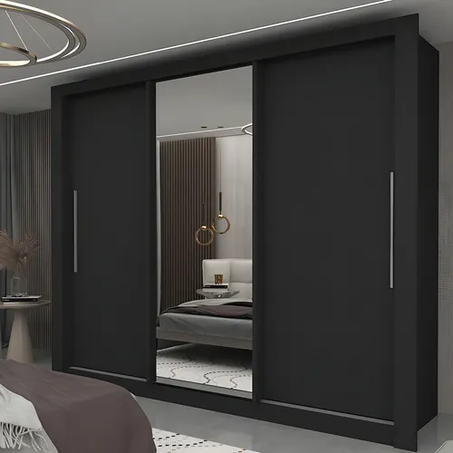 Guarda-roupa Casal 3 Portas Preto com Espelho Milão Yescasa MDF